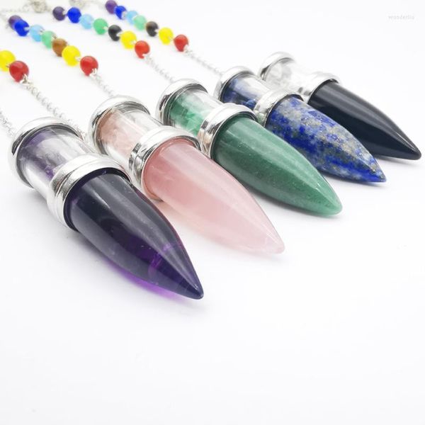 Подвесные ожерелья 52x16 мм обсидиан аметисты Lapis opal Clear Crystal Stone Cone Dowsing Healing Chacra Amulet MAKLUM 1PC