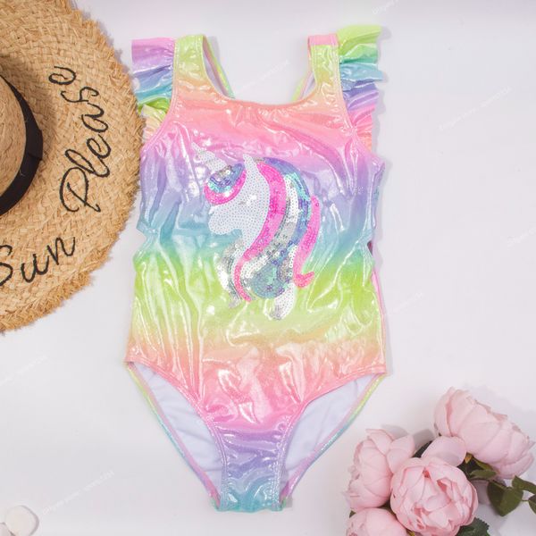 Arco-íris unicórnio lantejoulas verão crianças uma peça de banho natação terno 2023 crianças monokini meninas roupa de banho 282 swimsuits de uma peça de alta qualidade