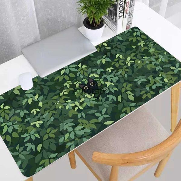 Fare pedleri bilek dinlenme masası mat kawaii kara kedi mousepad estetik bitkiler doğa dizüstü halı yuvarlak mousepad büyük oyun masası sevimli yeşil fare ped yq231117