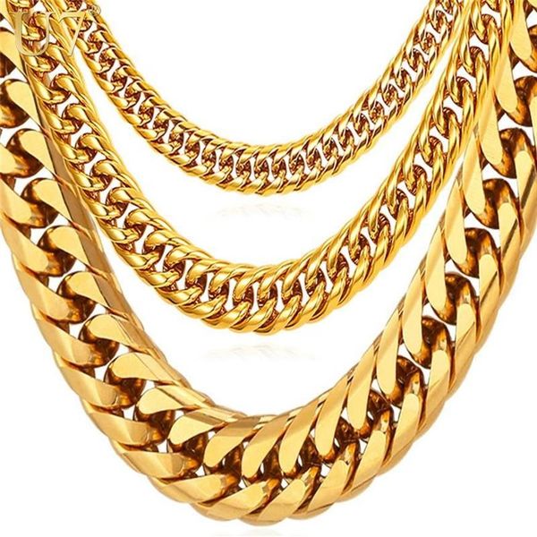 Цепи U7 ожерелья для мужчин Майами кубинское звено Золотая цепочка ювелирные изделия в стиле хип-хоп длинное толстое массивное ожерелье из нержавеющей стали в подарок N453204l