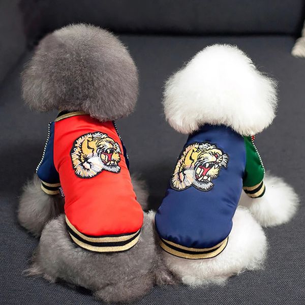 Vestuário para cães Roupas para cães de estimação para cães pequenos e médios Inverno Calor Acolchoado Cabeça de tigre Impressão de duas pernas Casaco de algodão Teddy Chihuahua Fantasia de cachorrinho 231117