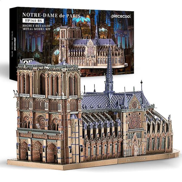 Quebra-cabeças Piececool 3D Metal Puzzles Jigsaw Notre Dame Catedral Paris DIY Modelo Kits de Construção Brinquedos para Adultos Presentes de Aniversário 231116