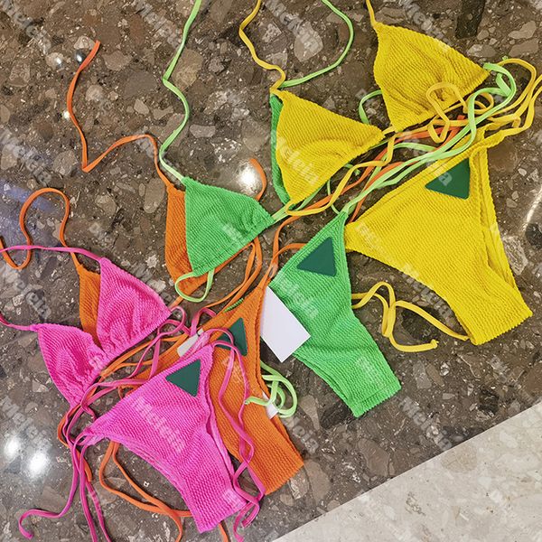 Costume da bagno a vita bassa con distintivo a triangolo da donna, bikini sexy, a due pezzi