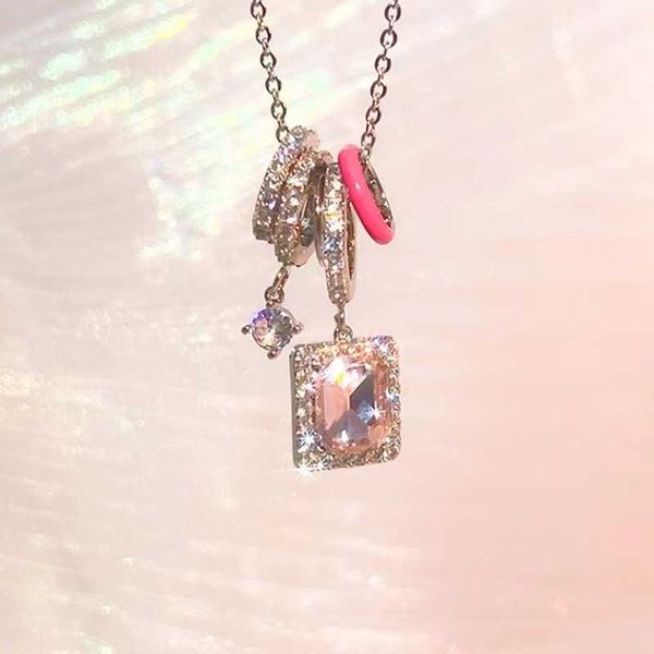 Collane con ciondolo Moda Piccola zolletta di zucchero MicroSet Zircon FiveRing Set Collana con pendente Sweet Cool Y2K Girl Arcobaleno Clavicola Catena Gioielli Z0417