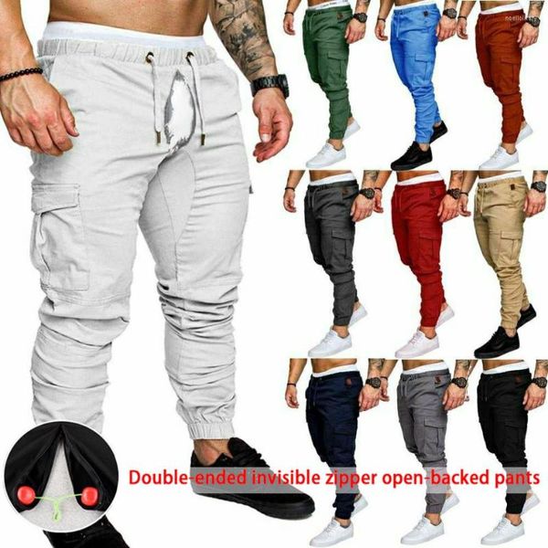 Pantaloni da uomo Pantaloni multitasche da lavoro invisibili con sedile aperto e pantaloni casual da lavoro con fascia alla caviglia Sport Viaggi Sesso all'aperto Conveniente