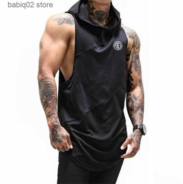 Regatas masculinas Bodybuilding Stringer Tank Top com capuz Mens Ginásios Roupas Fitness Mens Coletes Sem Mangas Algodão Singlets Muscle Tankops T230417