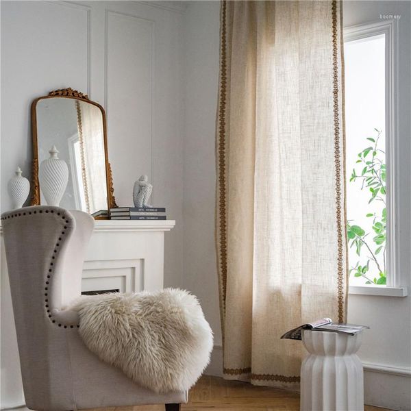 Cortina moden renda borda cortinas de algodão e tecido de linho Floral para a sala da sala da sala da cozinha da cozinha decorativa decorativa
