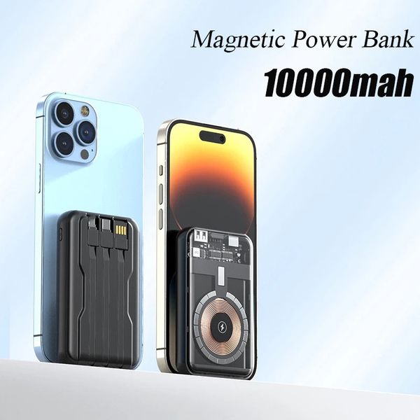 10000mAh Magnetic Qi Wireless Carregador Transparente Power Bank para iPhone 14 13 12 Samsung Huawei Xiaomi Powerbank Bateria de bateria externa