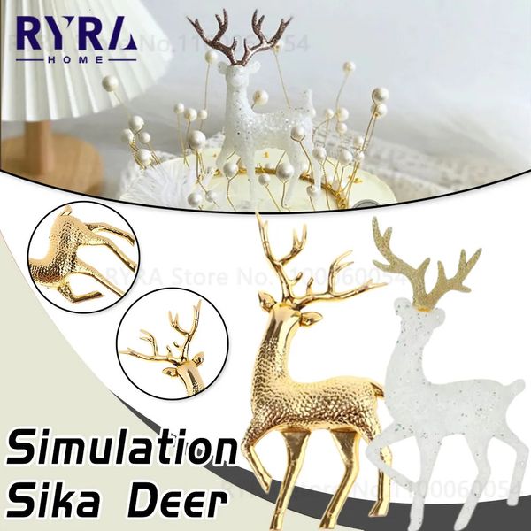 Noel Dekorasyonları 3D Yapay Simülasyon Sika Deer Ren Geyiği Peri Masalı Bahçe Sahibi Heykel Ev Elk Kabine Kek Süsleri Dekorasyon 231117