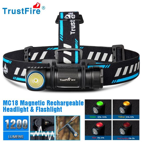 Налобные фонари Trustfire Mc18 Led Headlamp XpLhi 18650 Магнитный 2a USB-зарядка 1200 лм Фонарик Задний фонарь 231117