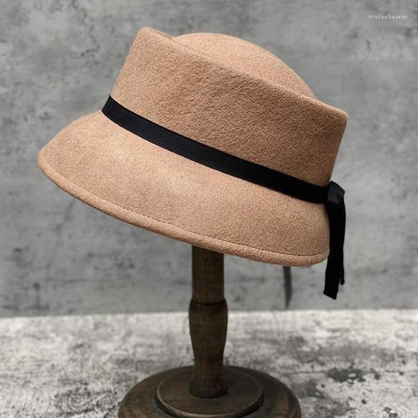 Bolets Women Hat Hat Japan Fashion Retro Balde Party Dress 1920s Vintage Cloche Bowler Hats com Lã Brim