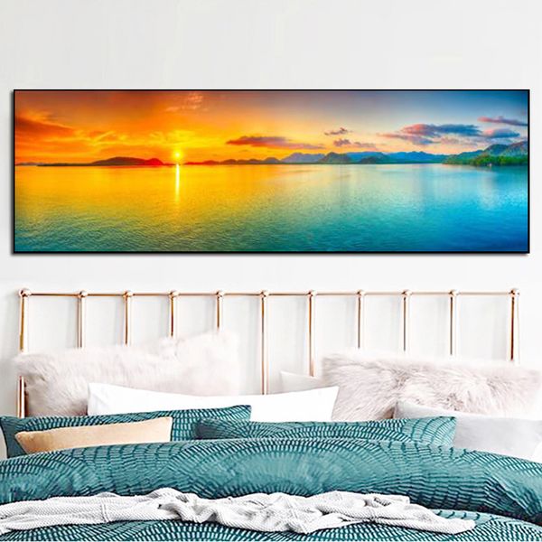 Decorazione murale colorata Arte Paesaggio moderno Poster e stampe Arte della parete Pittura su tela Alba Mare Montagna Immagine per soggiorno Cuadros Decor Senza cornice