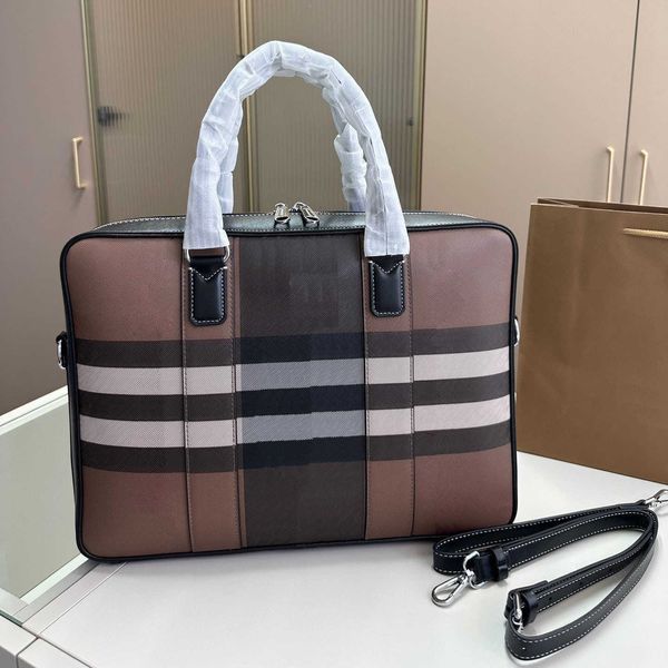 Sacos de laptop de luxo listrado treliça negócios unisex maleta designer bolsas de negócios mulheres sacoche sacos de ombro para homens 230715