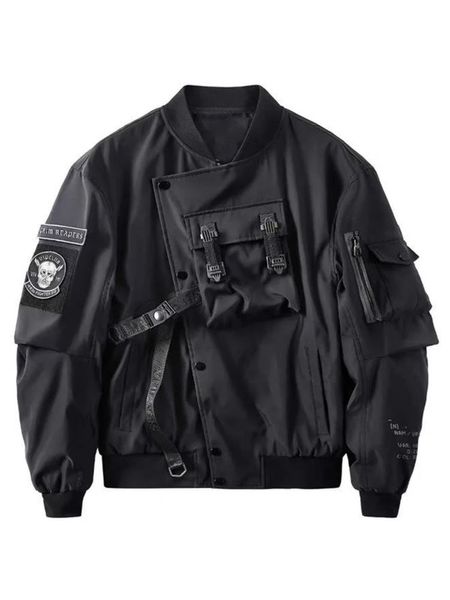 Herrenjacken God of Death Bomberjacke Brusttasche Techwear Männer Punk Hip Hop Taktische Streetwear Schwarze Varsity-Jacken Übergroße MA1-Mäntel 231117