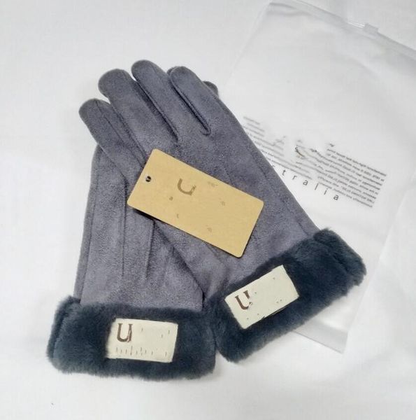 Handschuhe Herbst Und Winter Warme Plüsch Winddichte Fünf-Finger-Fäustlinge Pelz Integrierte Plus Samt Wildleder Anti-Rutsch Radfahren Brief Marke Handschuhe Ski