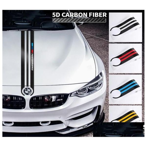 Adesivi per auto Adesivi per auto Styling Adesivo per cofano in fibra di carbonio Decalcomanie M Performance Decor per E90 E46 E39 E60 F30 F10 F15 E53 X5 X6873940 Dhkxg