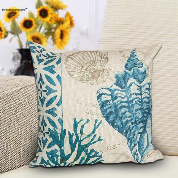 Travesseiro 1pc mar azul -mar de design de animal de origem impressa para sofá padrão de baleia simples case de arremesso decorativo