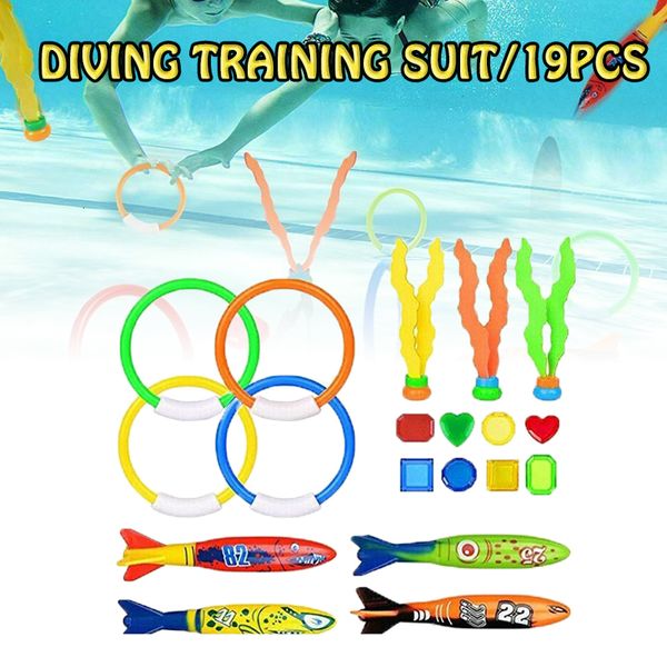 Sandspiel Wasserspaß 19X Kunststoff Unterwasserschwimmbecken Tauchspielzeug Sets Wasserspaß Schwimmbecken Spielzeug Kinder Sommer Geschenk für Schwimmtraining 230417