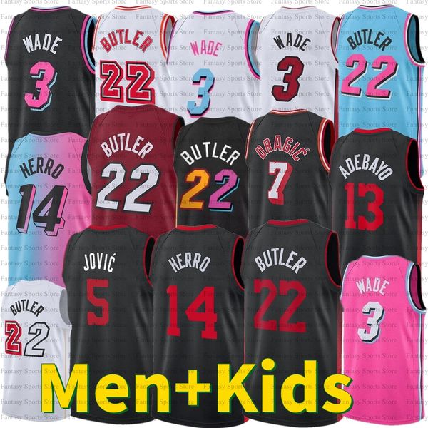 Mens Kids Basquete Jerseys Jimmy 13 Bam Adebayo Wade Tyler Herro Kevin Love Kyle Lowry Martin Robinson Butler Hampton Personalizado Basquete Jersey Homens Crianças S-XXXL