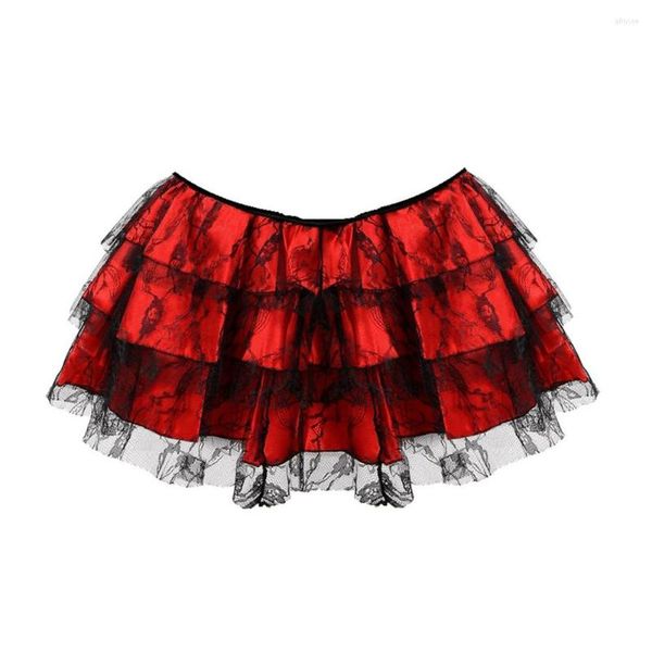 Юбки женщины Сексуальные кружевные цветочные мини -плиссированные юбки винтажные многослойные рафульные матча Corset Girl's Party Dance Black Red