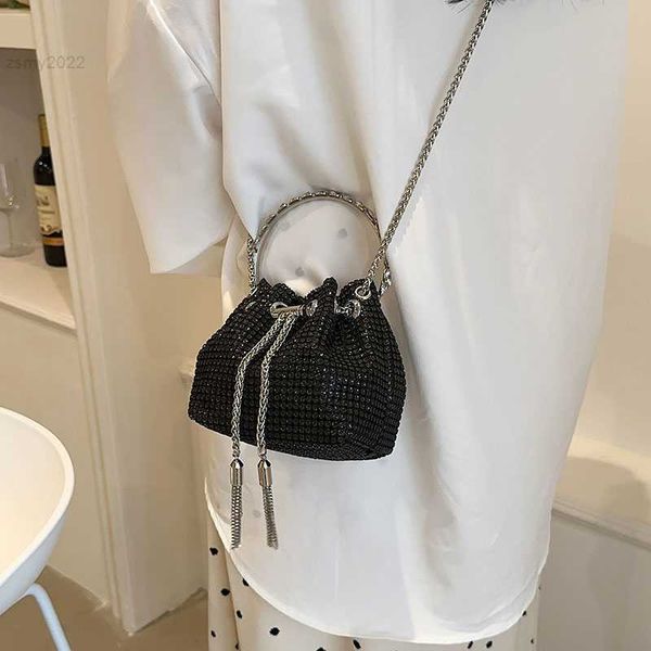 Borse da sera Borse a secchiello Mini Bling per donna 2023 Borsa a tracolla con catena a molla Stilista di moda Borse e borsette Y2k di lusso femminile Bolsas