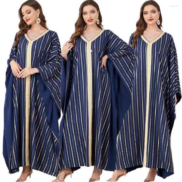 Abbigliamento etnico Donne marocchine Abito lungo ampio a righe Abaya musulmane Dubai Caftano Ramadan Jilbab Sarees per in India