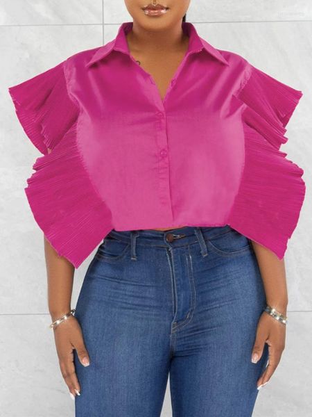 Damen Blusen Damen Hemden Rüschen Ärmel Button Up Plissee Umlegekragen Afrikanische Sommer Mode Elegant Büro Damen 2023 Tops