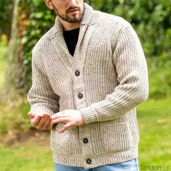 2023 cardigan masculino outono/inverno novo cor misturada manga longa polo bolso camisola de malha grande