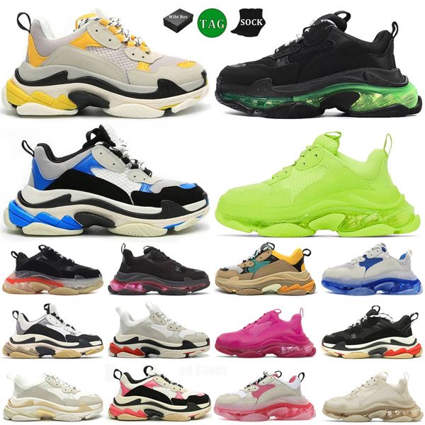 2024 Triple S Homens Mulheres Designer Sapatos Casuais Plataforma Sapatilhas Clear Sole Preto Branco Cinza Vermelho Rosa Azul Royal Neon Green Treinadores Masculinos Tênis