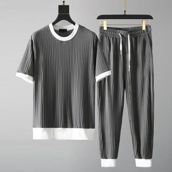 Men's Tracksuits Menção Moda Classic Fort Summer Top Pants Solid Color Pocket Pocket Exaltável o pescoço prega camisa de camisa para o escritório 230418
