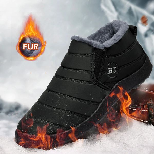 Мужские зимние ботинки больших размеров, обувь на теплом меху со снегом и плюшем внутри, черная непромокаемая мужская обувь 231117
