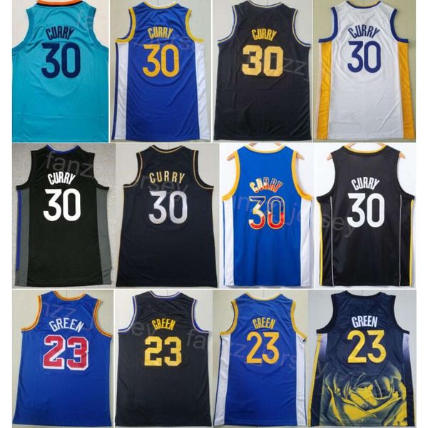 City Earned Basketball-Trikots Draymond Green 23 Stephen Curry 30 Stickerei und Nähen für Sportfans Statement Association Teamfarbe Schwarz Blau Weiß Shirt