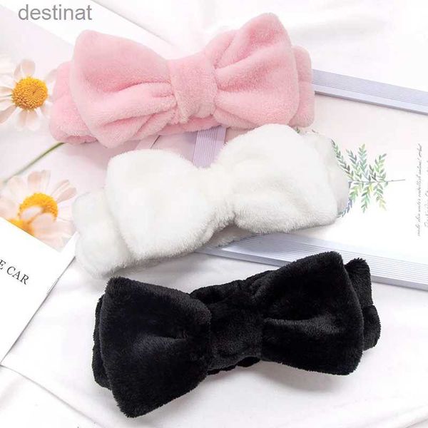 Headbands Soft Bow Headbands SPA Yoga Grande Cor Sólida Coral Fleece Elastic Hair Bands Mulheres Lavando Rosto Bonito Maquiagem Hairband Acessórios L231118