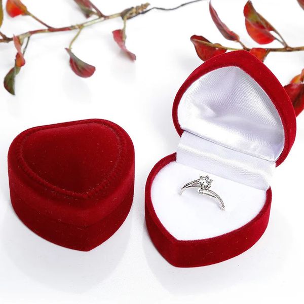 10 peças caixas de joias de veludo em forma de coração caixa de anel brincos embalagem de joias caixa de presente sugerida caixa de anel de noivado display de contador de joias 231118