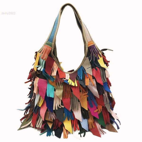 Omuz Çantaları Birinci Kat İnek Kültürü Kadın Omuz Çantası Tasarımcısı Retro Çantalar Orijinal Deri Dikişli Kadın Tote Tassel Hobo Crossbody Bags