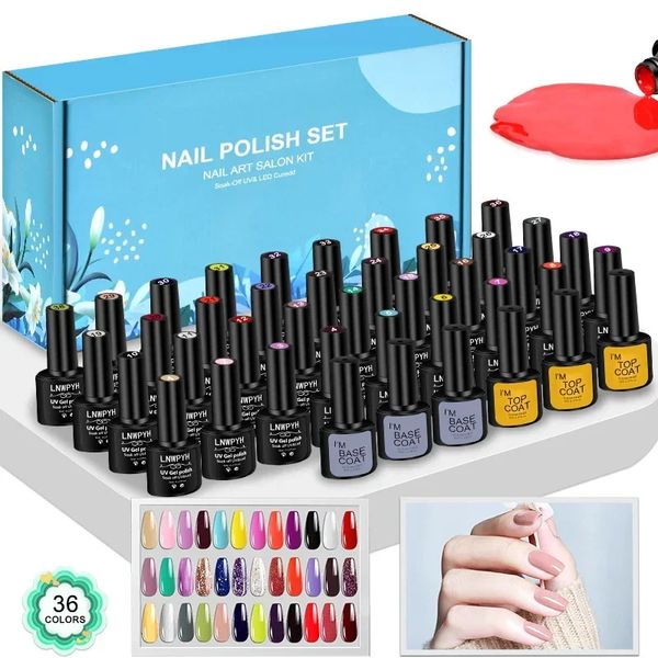 Pós acrílicos líquidos LNWPYH 28 42pcs Kit de esmalte em gel UV Conjunto de vernizes LED Art Manicure Vernis Base semipermanente Top Coat 231113