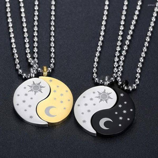 Collane con ciondolo Moda in acciaio inossidabile Yin Yang Collana Creativa Sole Luna Stella Coppia Gioielli Regali per