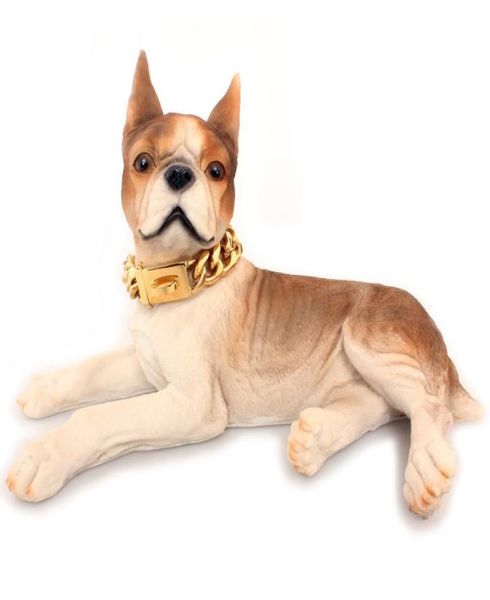 Huisdier Gouden Ketting Halsband Leash 19mm Rvs Huisdieren Halsbanden Corgi Pug Teddy Puppy Accessoires1138392