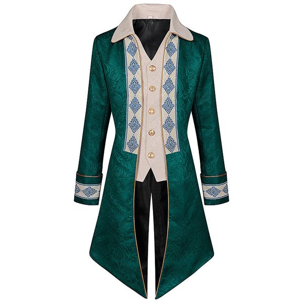 Casacos de Trench Masculino Verde Jacquard Steampunk Gótico Victorian Jaqueta Homens Vintage Tailcoat Medieval Renaissance Frock Coat Uniforme Traje de Halloween 230417