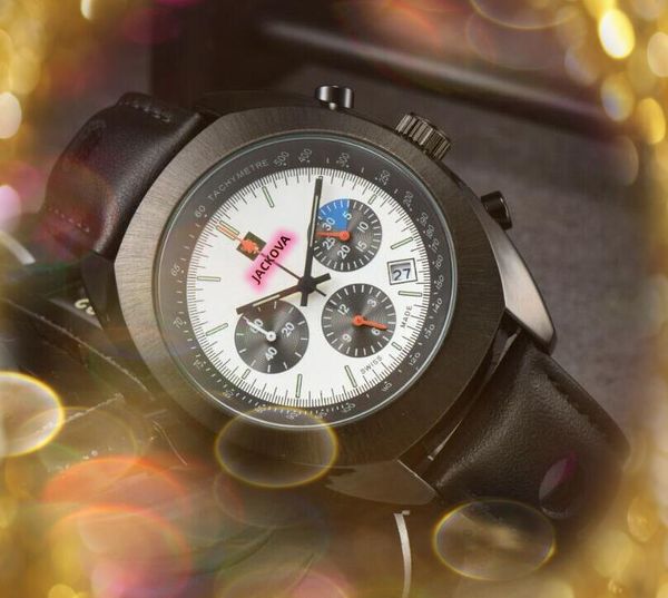 Relógio de pulso masculino super grande de alta qualidade, completo, funcional, movimento de quartzo, relógio com buraco, pulseira de couro, hip hop, presidente, lumious, presentes