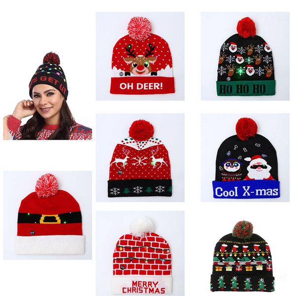 NUOVI stili cappello natalizio LED berretto lavorato a maglia inverno caldo decorazione natalizia cappello luminoso all'ingrosso