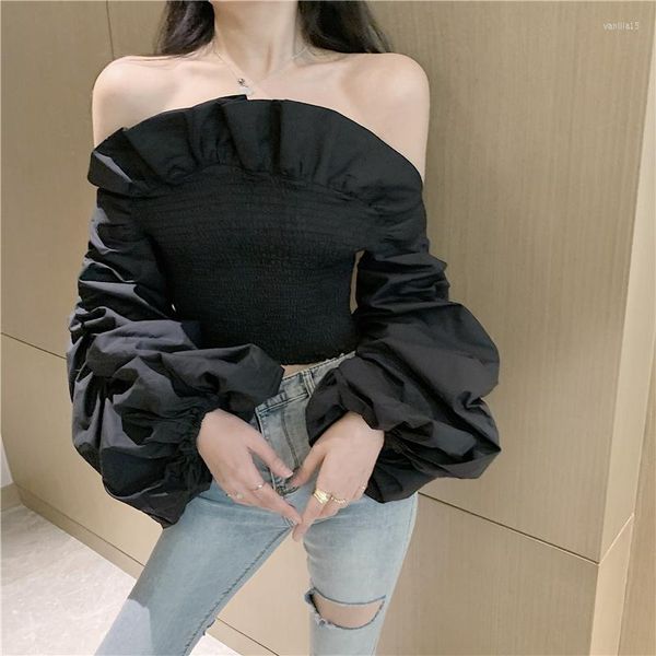 Damenblusen Salevela Weiße Bluse für Damen 2023 Frühling Sexy gekräuselte Schultern Bubble Sleeve Shirt Damen Blusas