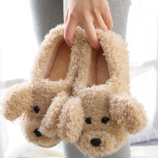 Pantofole Cartoon 3D Teddy Dog Donna Uomo Peluche Inverno Caldo Suola morbida Scarpe Coppie Casa Donna Camera da letto interna Slip On Scivoli in pelliccia 231117