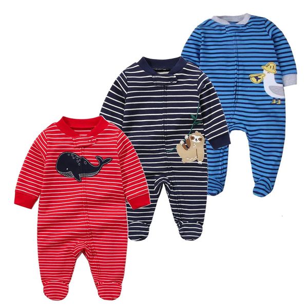 Strampler geboren Baby Jungen Mädchen Kleidung Weiche Baumwolle Fuß Säugling Overall Gestreiften Ropa Bebe Kleidung Kostüm 231117