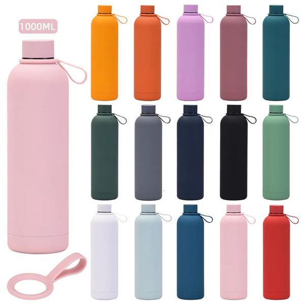 Canecas Duplo Vácuo de Aço Inoxidável com Corda Boca Pequena THERMOS CUP Europeu e nos Estados Unidos Home Car Sports Garrafa de Água 1L 231117