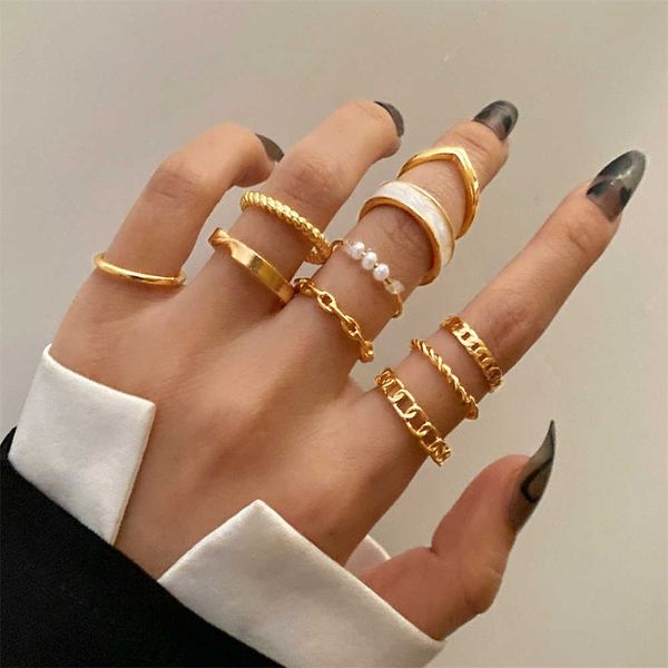 Bandringe IPARAM Vintage-Metall-Geometrie-Verbindungsring-Set für Damen, Punk-Kette, gedrehter Kreis, Perlen-Fingerring, minimalistischer Schmuck, Geschenk AA230417