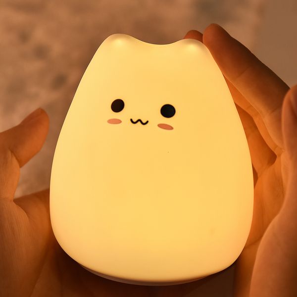 Lâmpadas Sombras fofas de silicone LED Night Light for Baby Kids Kids Bedroom Touch Sensor Remote Cat Lamp Decoration Room Decor Decor de Férias Toy 230418