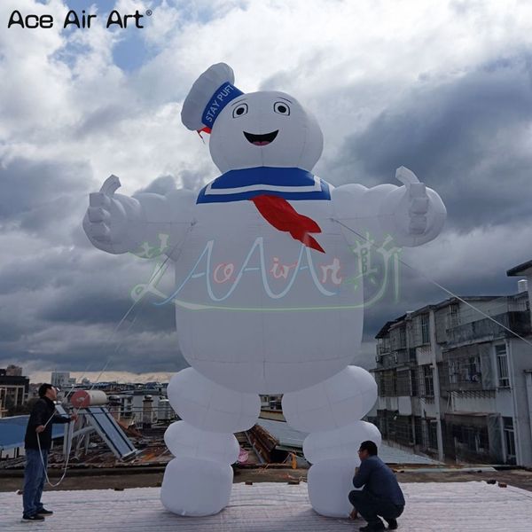 Dev Şişirilebilir Hayalet Bahçesi Kalın Puft Karikatür Karakter Balon Pop Up Marshmallow Man Dekorasyon veya Reklam için Çıkarılabilir Banner ile