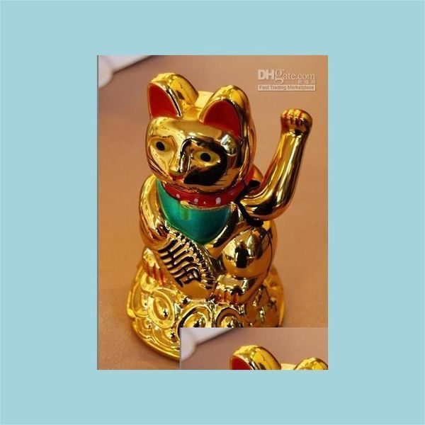 Itens de novidade Lucky Cat Chinês Feng Shui Weving Riqueza Fortune Gold com caixa de varejo Greet Drop Drop Home Garden Dhgkb