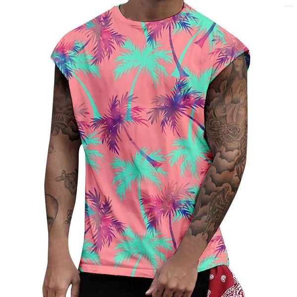 Canotte da uomo Camicia in poliestere a maniche lunghe Uomo Casual da spiaggia Hawaiians Boho Stampa T-shirt muscolari senza maniche Camicie da allenamento fresche